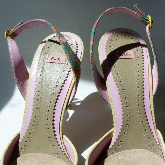 Paul Smith Floral Canvas Leather Slingback Heels - Picture 4 of 9